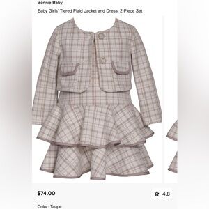 Bonnie Baby Baby Girls' Tiered Plaid Jacket and Dress, 2-Piece Set